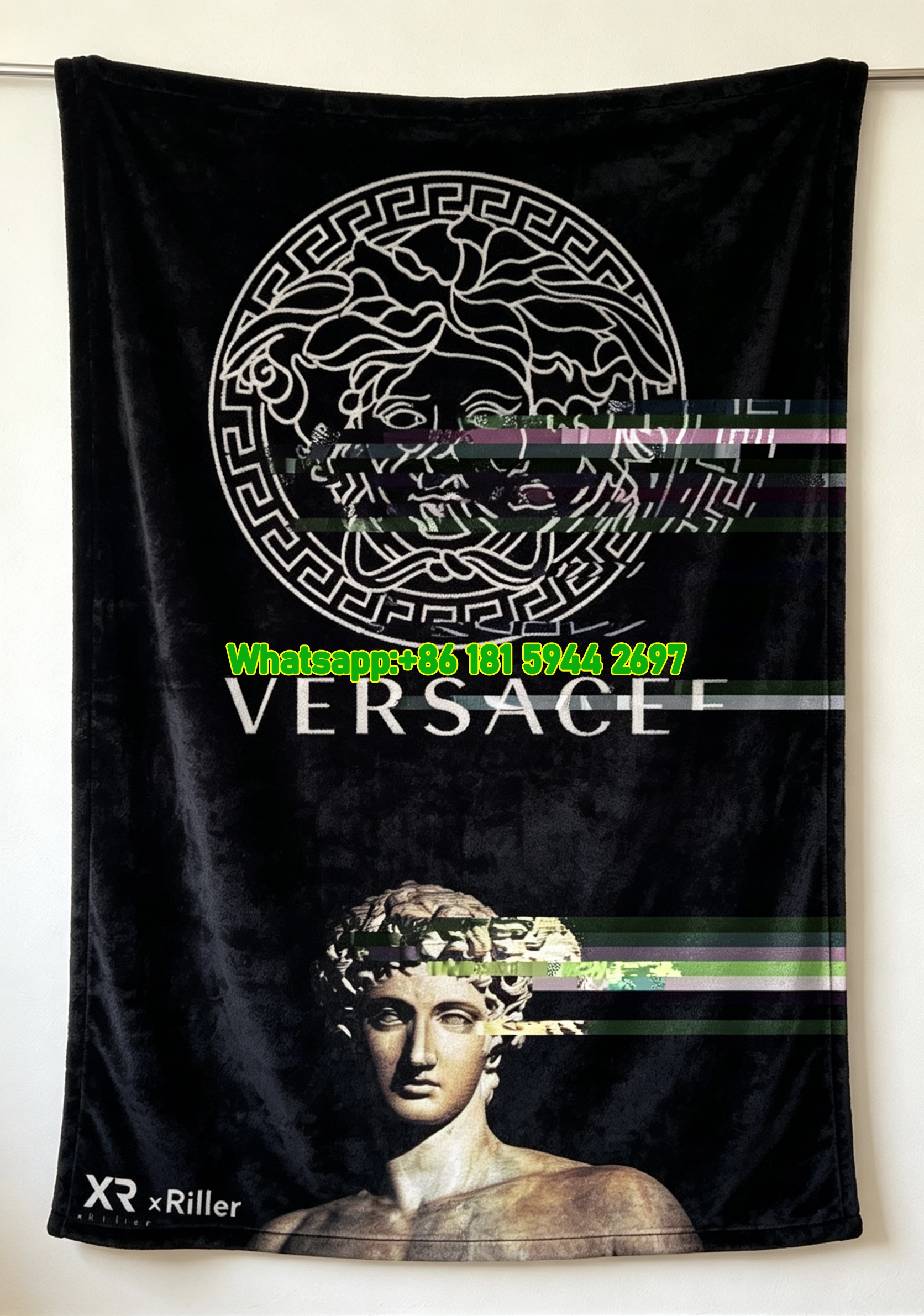 Black Versace Medusa Print Flannel Throw Blanket IMG_1400
